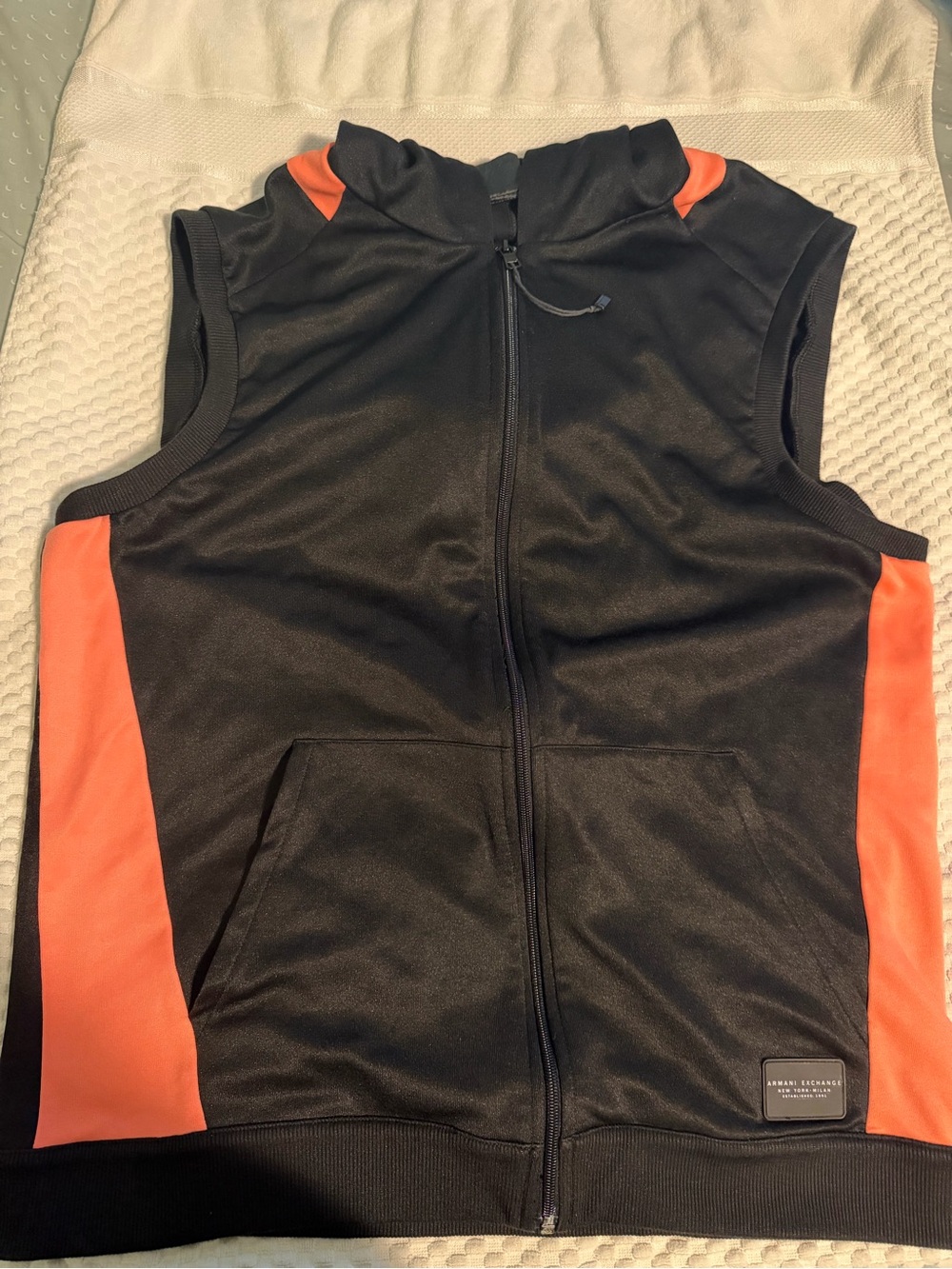 Armani Exchange Black and Orange Sleeveless Zip Windbreaker